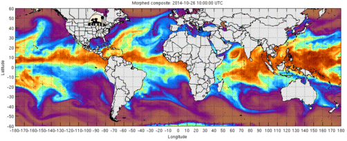 Map of world showing total precipitable water